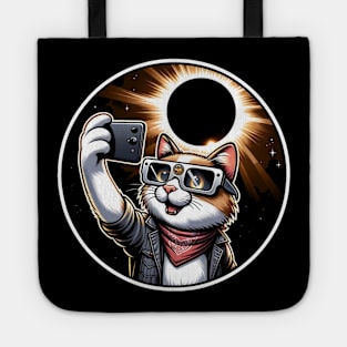Eclipse Selfie Cat: Humorous Solar Eclipse 2024 Cartoon Cat Tote