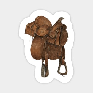 Vintage Western Saddle Illustration Magnet