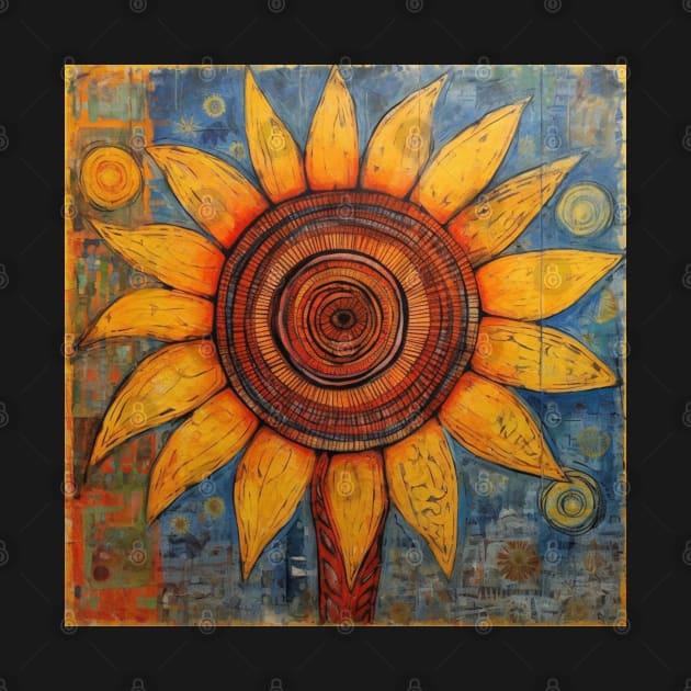 Folk Art Sunflower in Tiled Pattern by EpicFoxArt