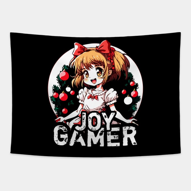 Kawaii Anime Girl Christmas Gamer Tapestry by MaystarUniverse