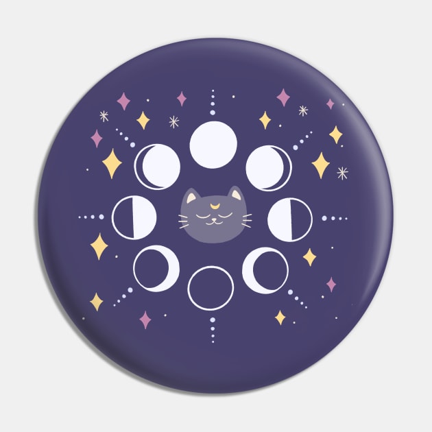 Moon Phases Cat Pin by awesomesaucebysandy