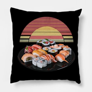 Retro vintage Sushi with retro sunset Pillow