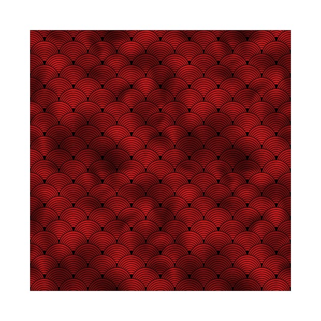 Ringed Scales in Black and Ruby Red Vintage Faux Foil Art Deco Vintage Foil Pattern by podartist