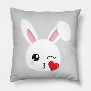 Cute Bunny, Little Bunny, White Bunny, Heart, Kiss Pillow