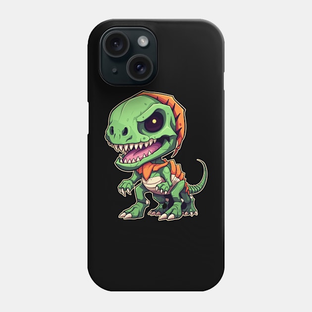 Green Scary Chibi T-Rex Isometric Dinosaur Monster Phone Case by DanielLiamGill