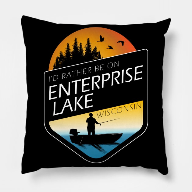 I'd Rather Be On Enterprise Lake Wisconsin Sunset Fishing Pillow by BirdsEyeWorks