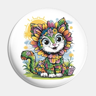 Flower cat with Bright and Colorful Petals as Fur Pin