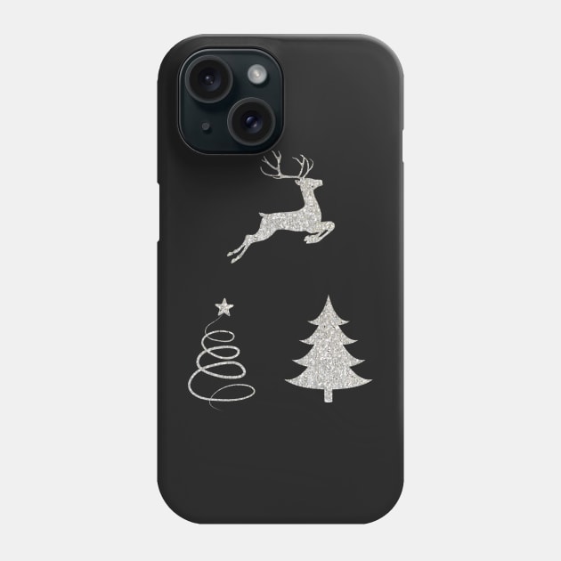 Silver Faux Glitter Christmas Trees and Reindeer Pack Phone Case by Felicity-K