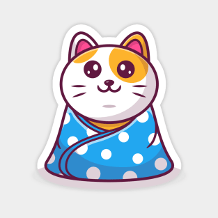 Cute Cat Sitting Wearing Blanket Magnet