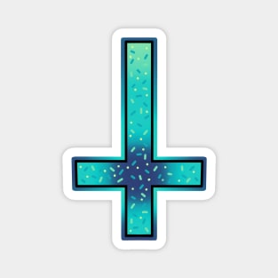 inverted cross, aqua blue with confetti sprinkles Magnet