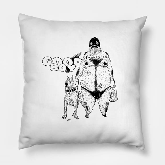 Good Boy Pillow by GuerrillaPony