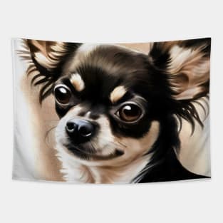 Black and White Chihuahua Watercolor Style Portrait Tapestry