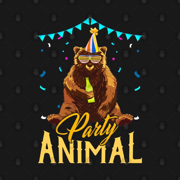 Party Animal Cute Bear in Party Hat Funny Birthday by SoCoolDesigns