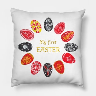 My First Easter Handpainted Design with Ukrainian Pysanka Eggs Pillow