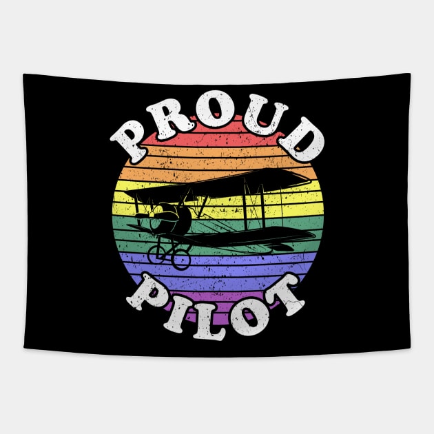 Retro LGBT Proud Pilot BiPlane Tapestry by KawaiinDoodle