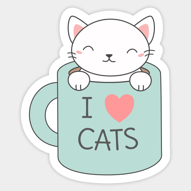 Cute and kawaii l love cats - Cute Cat - Sticker | TeePublic