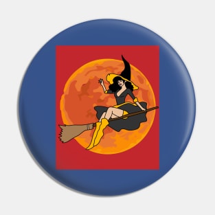 Flying Witch On A Broomstick With A Hat Pin