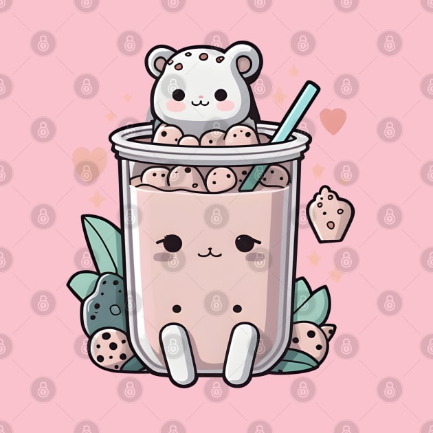 Kawaii Boba Tea with Cute Kitty Cat by LisaHartjesx