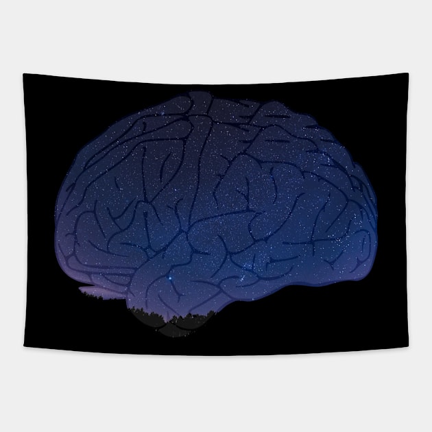 night sky brain silhouette Tapestry by Yaman