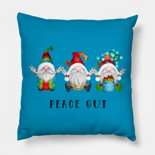 Gnome Christmas - Peace Sign Gnomes Celebrating Holidays Pillow