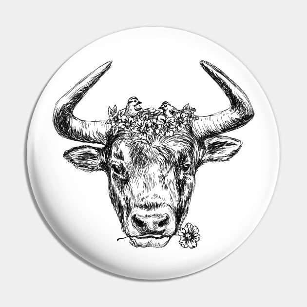 Cute Bull Head Print Pin by rachelsfinelines