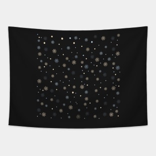 Blue and Gold Snowflake Pattern Tapestry