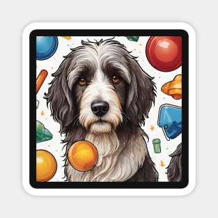 Bearded Collie With Toys Pattern Magnet