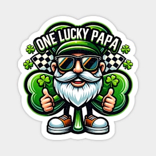 One Lucky Papa Cool Bearded Sunglasses Shamrock Racing Checkered Flag Irish St Patrick's Day St Paddy's Day Clover Magnet