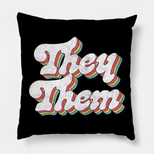 They/Them Pronouns - Retro Style Rainbow Design Pillow