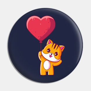 Cute cat holding love balloon Pin