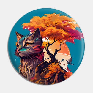 Surreal Anime Cat Diorama Pin