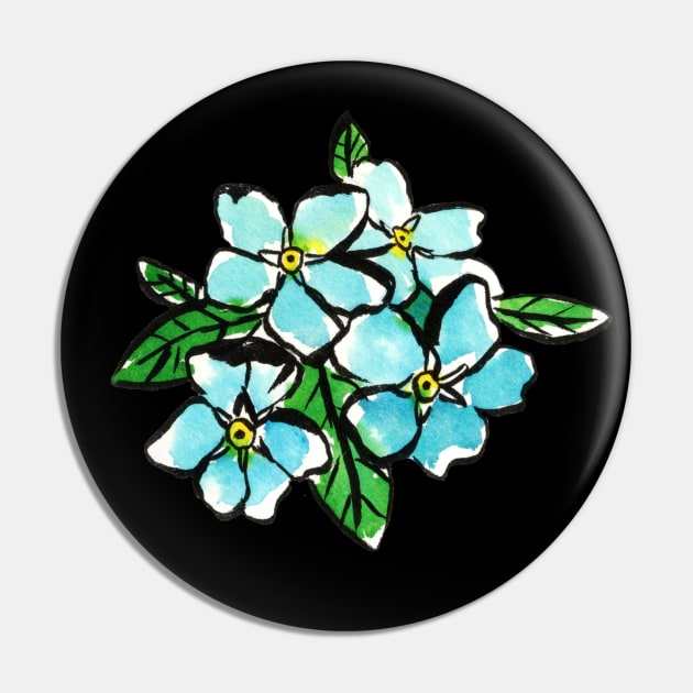 Serene Blue Forget-Me-Nots Floral Cluster Art Pin by Ratna Arts