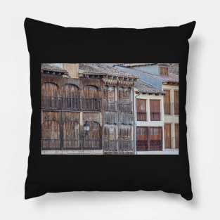 Buildings facade detail on the medieval town of Penafiel, Spain Pillow