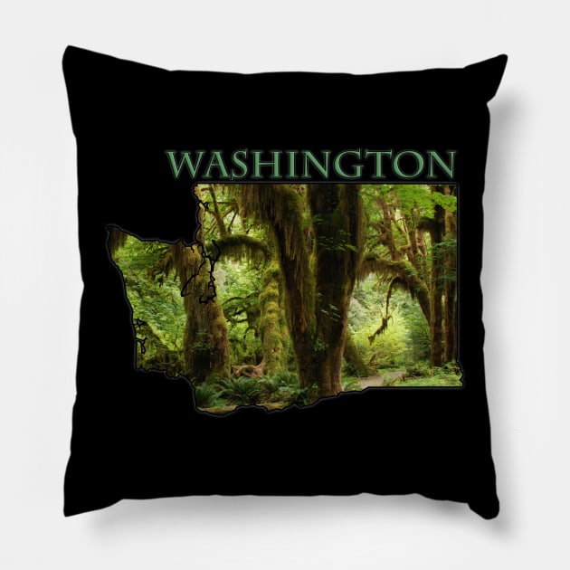 Washington State Outline (Olympic National Park & Forest) Pillow by gorff