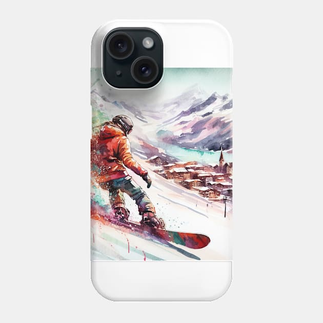 Artistic illustration of a snowboarder Phone Case by WelshDesigns