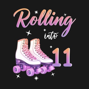 11 Years Old Birthday Girls Rolling Into 11th Birthday T-Shirt