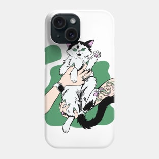 black and white cat Waffle in woman hands Phone Case