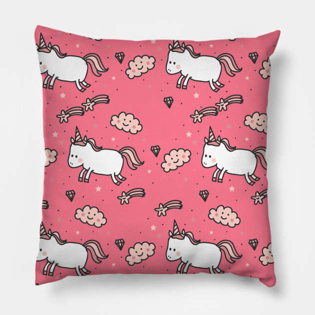 Unicorn kids pink Pillow by Bomdesignz