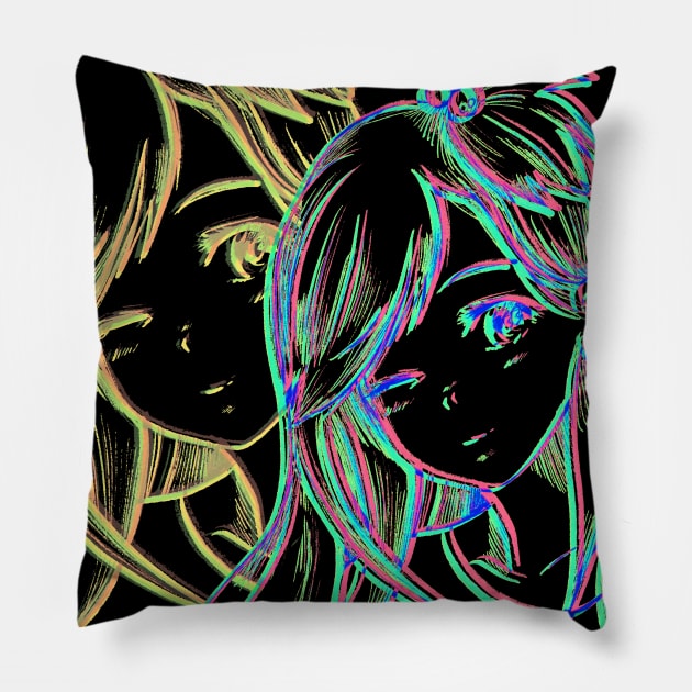 Waifu Anime Japanese Girl Manga Vaporwave Glitch Gift Pillow by VaporwaveAestheticDreams