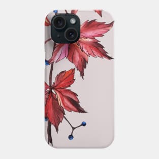 red leaves of wild grapes with blue berries Phone Case