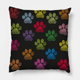 Cute doodle hand drawn colorful paw prints Pillow