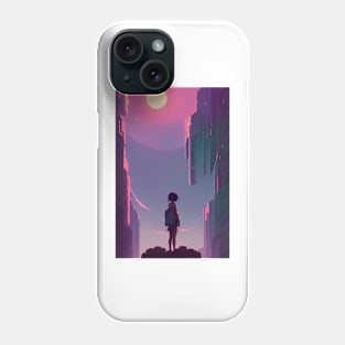 Anime Girl in Magical Streets Sun Lofi Scenario Landscape Phone Case