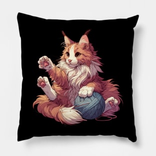 Cat and knitting funny cat with yarn ball Pillow