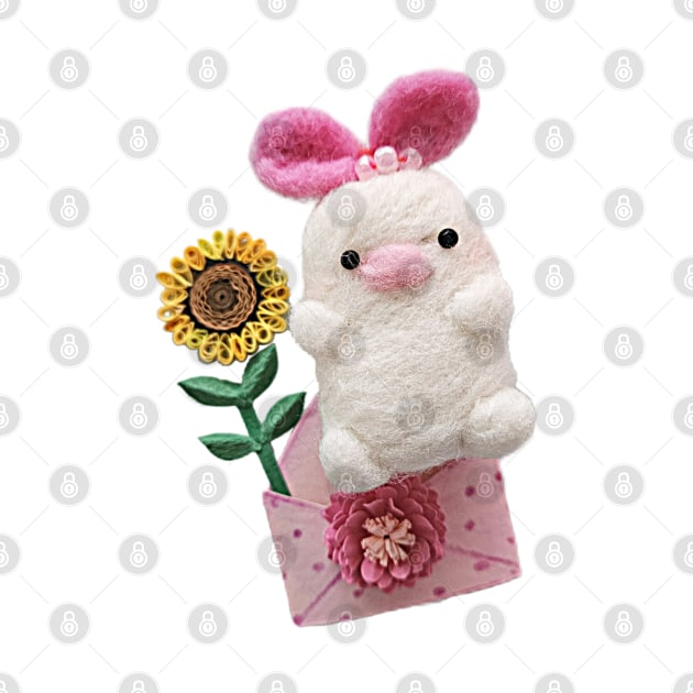Felted Bunny/ Flower Bunny/Birthday /handmade/love/cute/little girl/baby by solsolyi