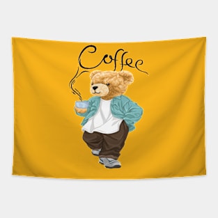 CUTE BEAR DRIKING COFFEE Tapestry