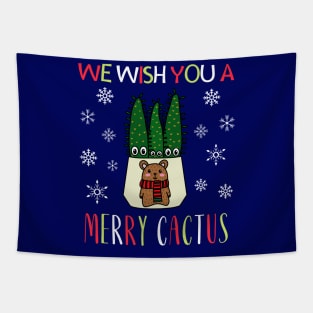 We Wish You A Merry Cactus - Eves Pin Cacti In Christmas Bear Pot Tapestry