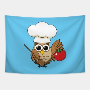 Cute Cooking Owl Cartoon Tapestry