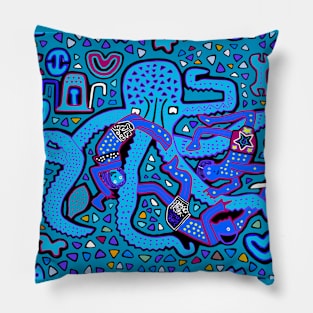 Tropical Octopus Attack - Turquoise Pillow