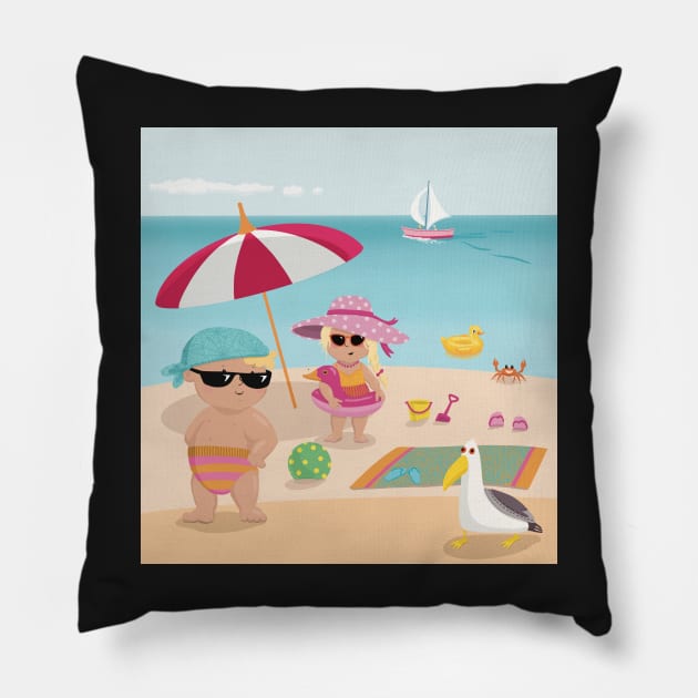 Vacation mood on - two cute kids having a sunny happy day on the beach, no text Pillow by marina63