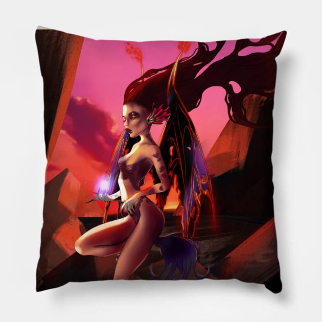 Flying Demon Pillow by Fatchilart